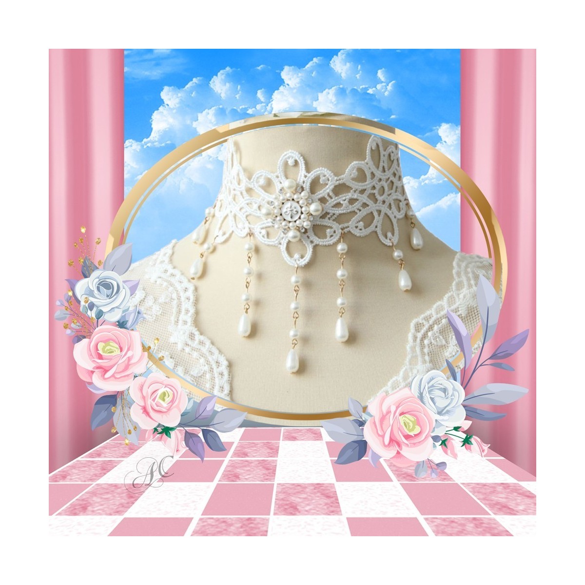 Ras de cou gothique dentelle et perles