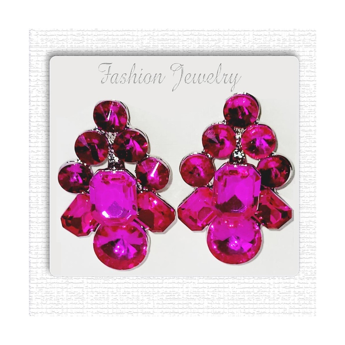 Boucles d'oreilles clips fuchsia, monture argentée Boucles d'oreilles clips fuchsia, monture argentée