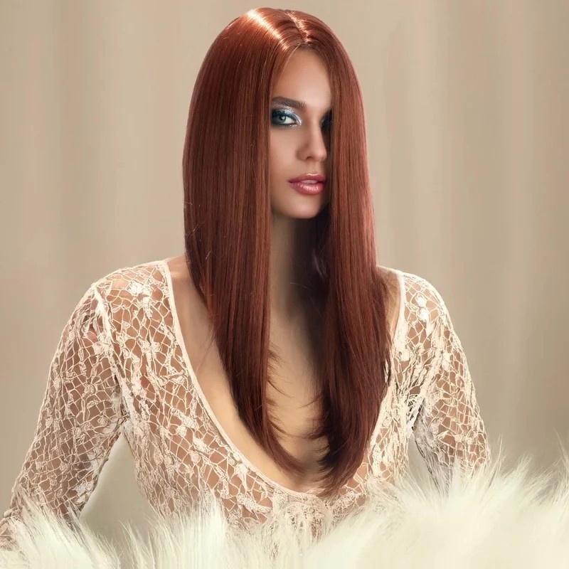 Perruque longue Nina auburn carre plongeant Premium