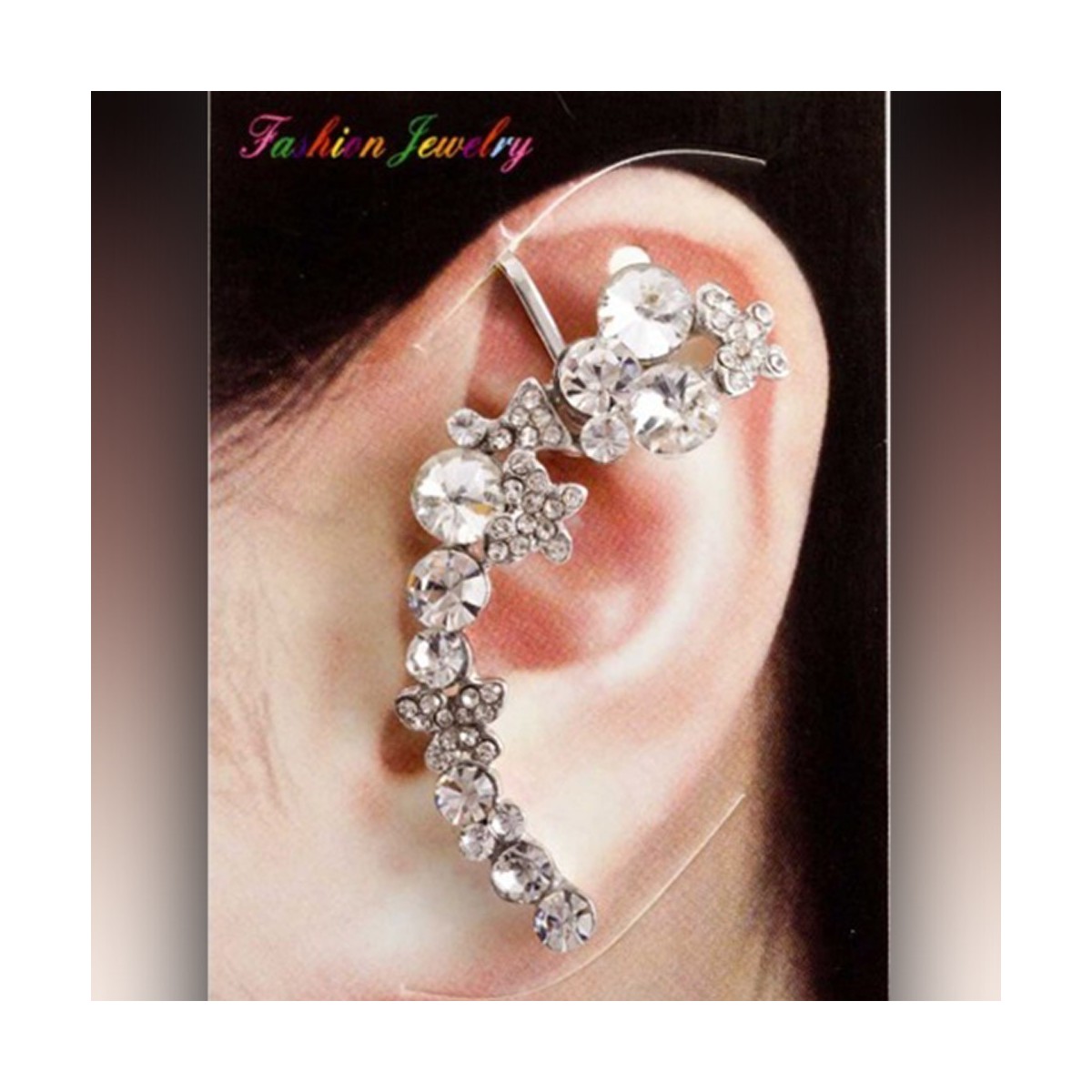 Boucle tour d'oreille papillons et fleurs, ornée de strass Boucle tour d'oreille papillons et fleurs, ornée de strass